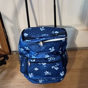 Floral Blue Rolling Backpack Cooler